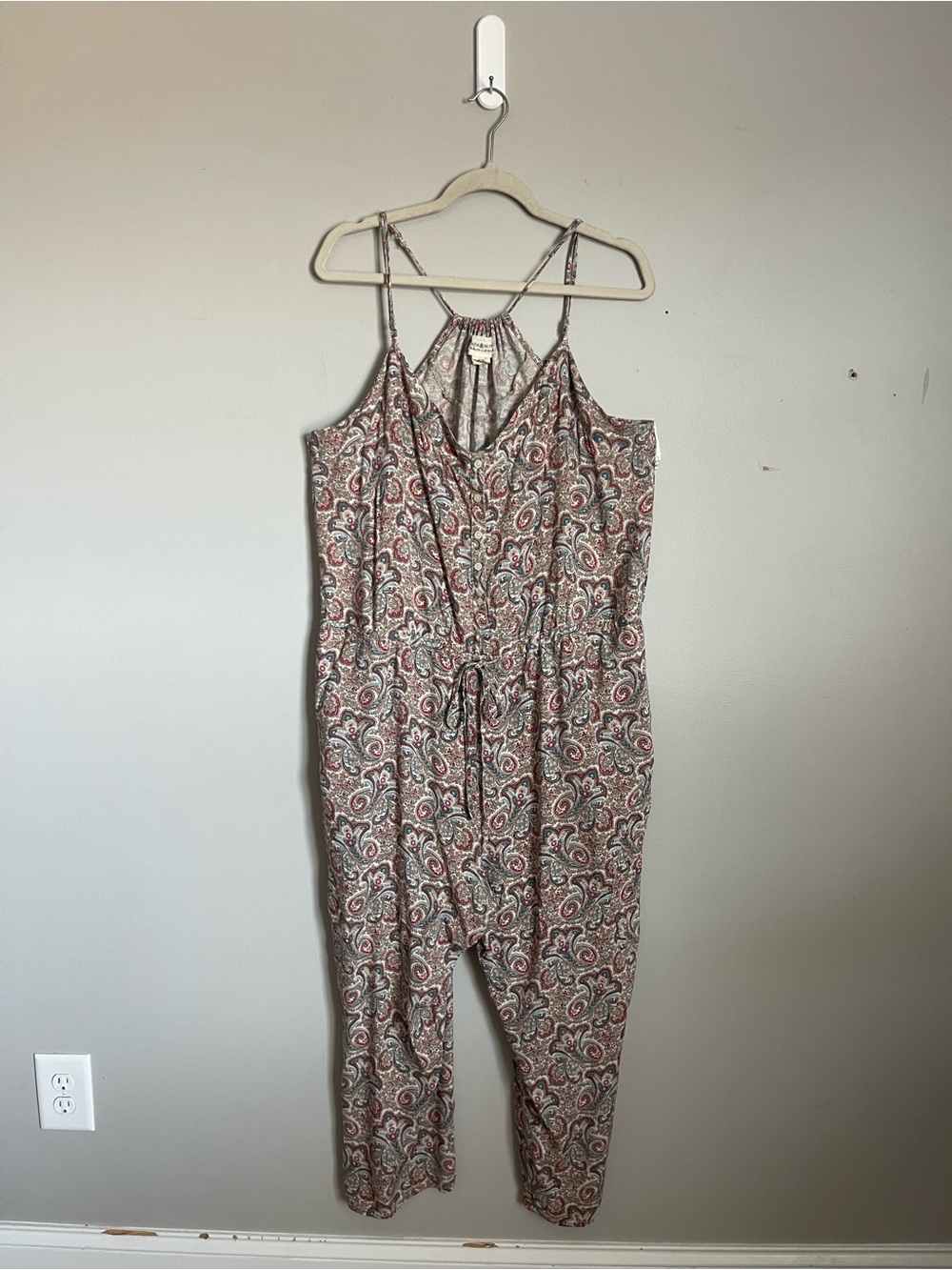 DENIM & SUPPLY | Ralph Lauren Beige Paisley Spaghetti-Strap Jumpsuit Sz XL